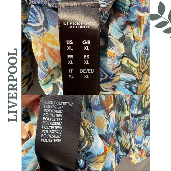 🛍️3/$40 Liverpool Los Angeles Long Sleeve Multi Feather Print Blouse Size XL - Picture 5 of 6